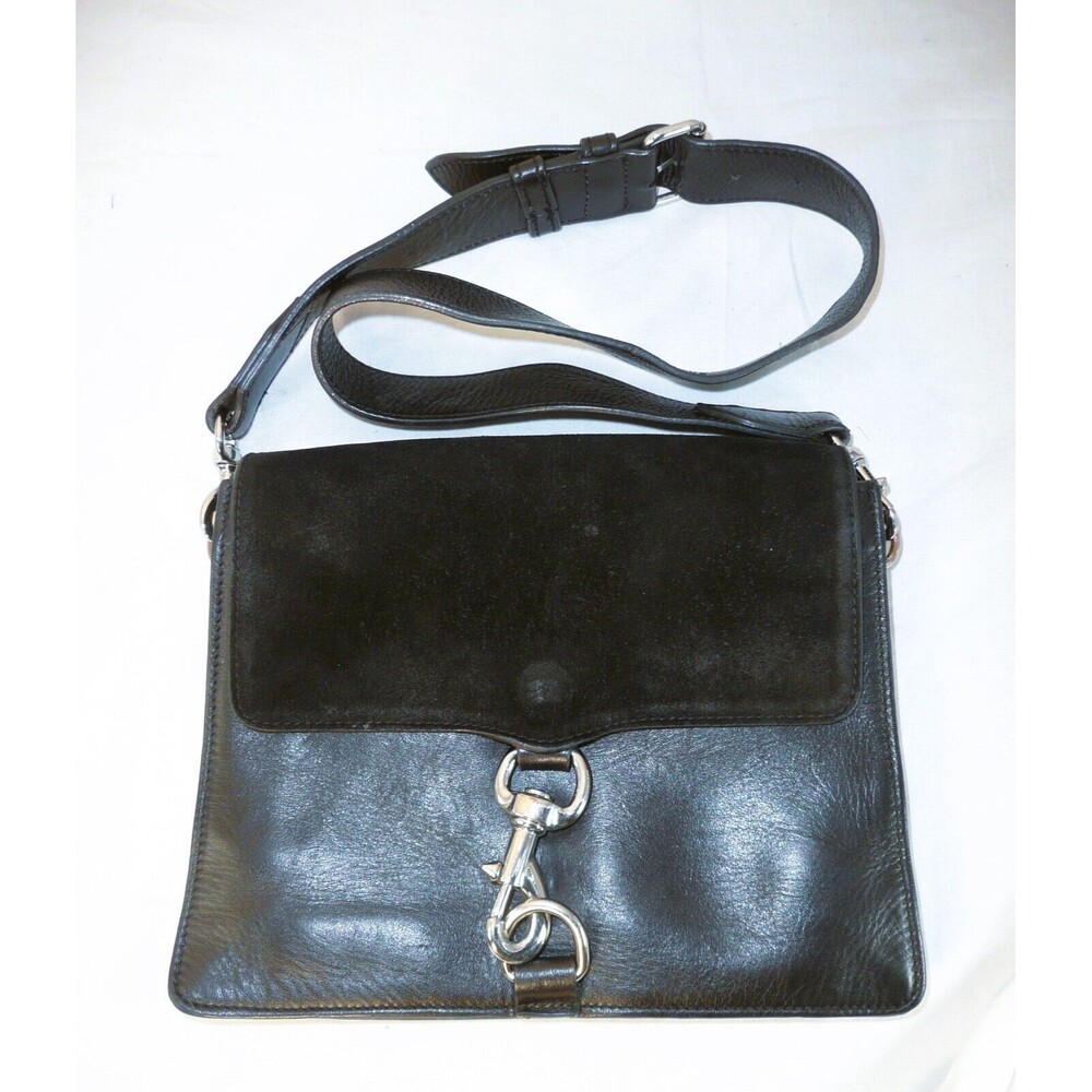 Rebecca Minkoff MAB Shoulder Bag Black Suede Leather Accordion Silver Accents